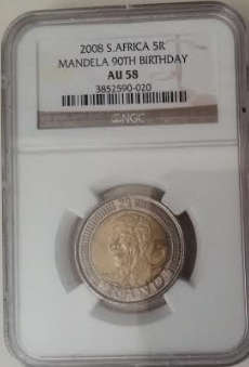 AU58 - NELSON MANDELA 90th BIRTHDAY R5 COIN