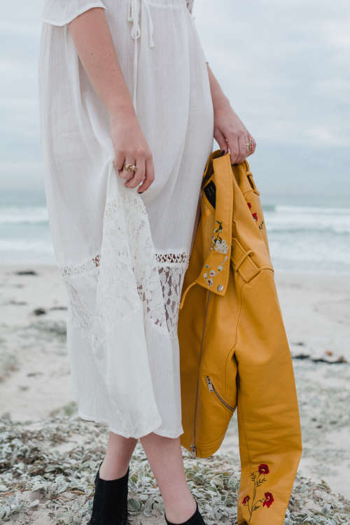 Faux leather embroidered jacket