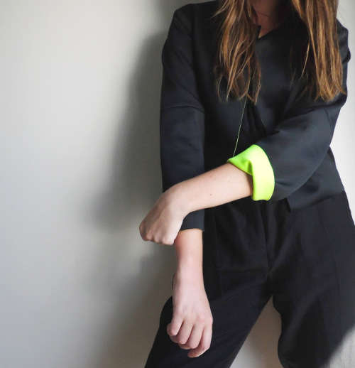 Vintage Black bomber jacket with neon lining / retro jacket / short jacket /