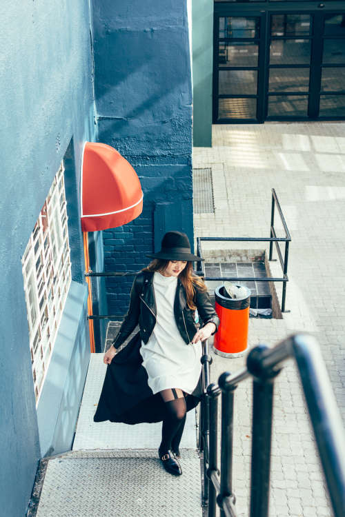 Asymmetrical black and white block dress / comfortable dress