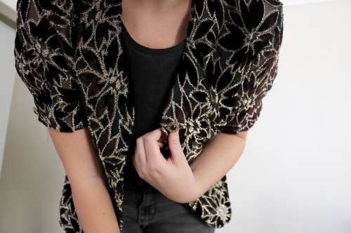 Vintage velvet jacket with silver pattern details / size medium