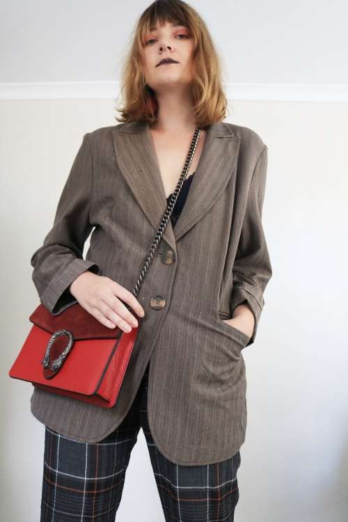 Second hand brown tweed blazer size.