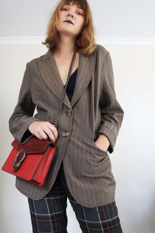 Second hand brown tweed blazer size.