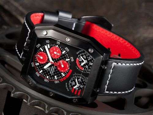 DETOMASO Gran Torino Multifunction 3 Timezone IP Carbon Infused Chronograph Watch, new in the box.