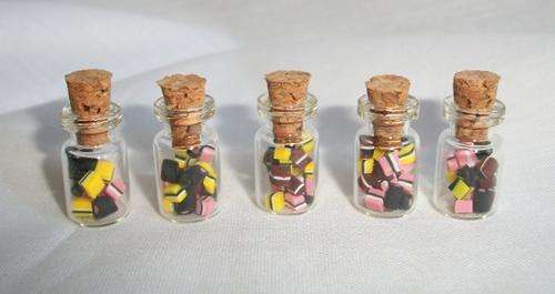 Miniature glass jar filled with liquorice all sorts!
