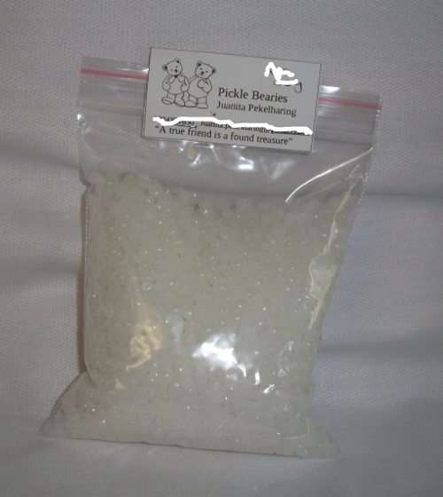 Plastic pellets for soft doll or bear making.