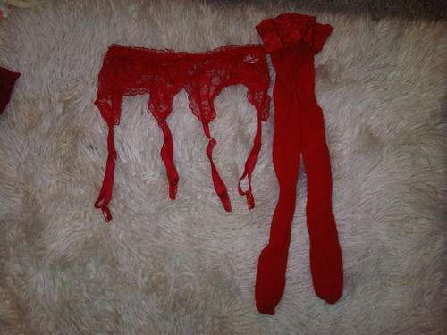 Red Garter with Fishnets