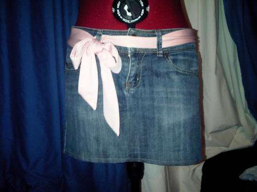 Denim Skirt with Pink Belt Size 10-12
