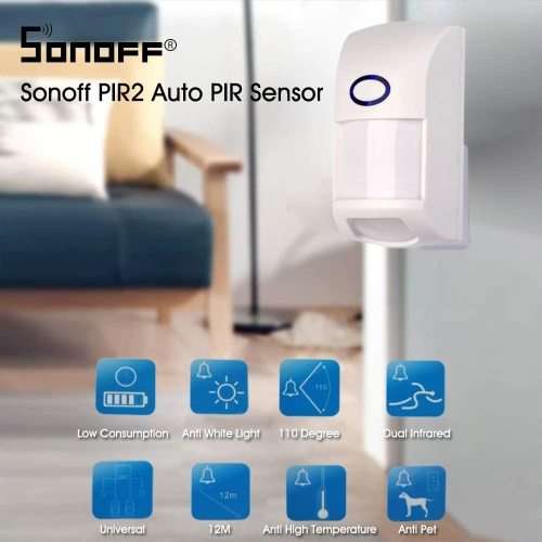 Wireless Sonoff PIR2 RF Motion Sensor - Battery Powered