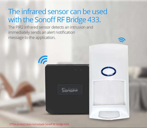 Wireless Sonoff PIR2 RF Motion Sensor - Battery Powered