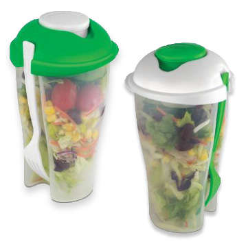 Salad Shaker - Holds Salad Dressings Seperately - Mix and Shake! - Bult-In Salad Fork!