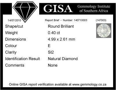 COLOUR: E 0.40CT CERTIFIED NATURAL DIAMOND ''STUNNER''