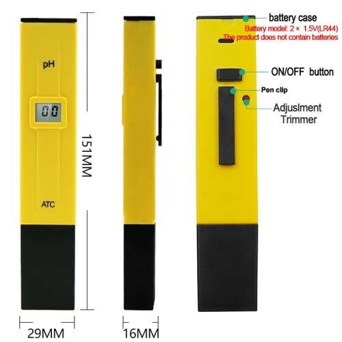 PH Testing Meter with ATC - Switch Upgraded -Manual Calibration with Known PH Liquid  - Accuracy 0.1