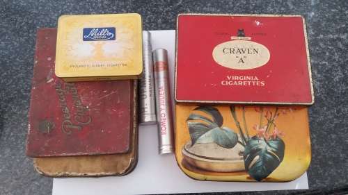 Lot of vintage tins and cigar tubes