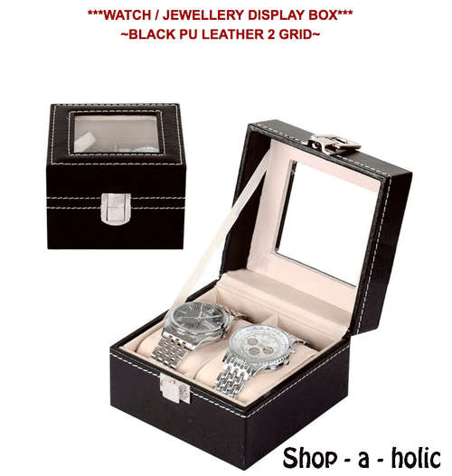 *** WATCH / JEWELLERY DISPLAY BOX - BLACK PU LEATHER 2 GRID - HOT BUY***