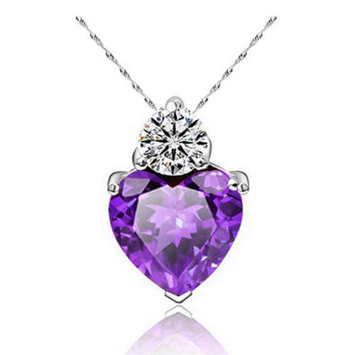 ***NEW ~ CUBIC ZIRCONIA HEART PENDANT  - PURPLE***