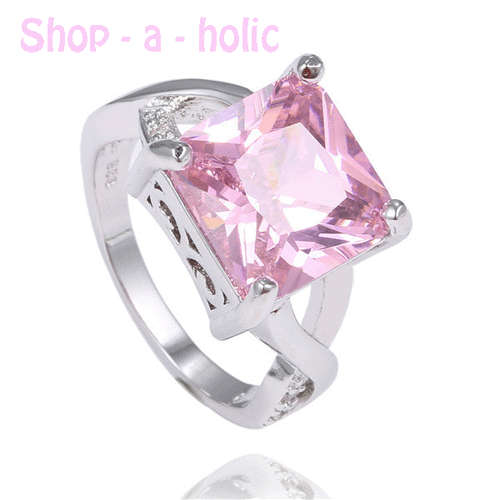 *** BEAUTIFUL BOLD PINK  CUBIC ZIRCONIA RING * Size N ***