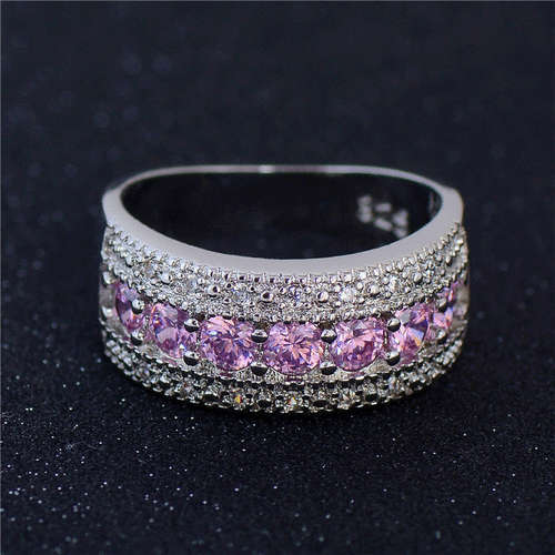 *** BEAUTIFUL PINK CUBIC ZIRCONIA RING * Size P ***