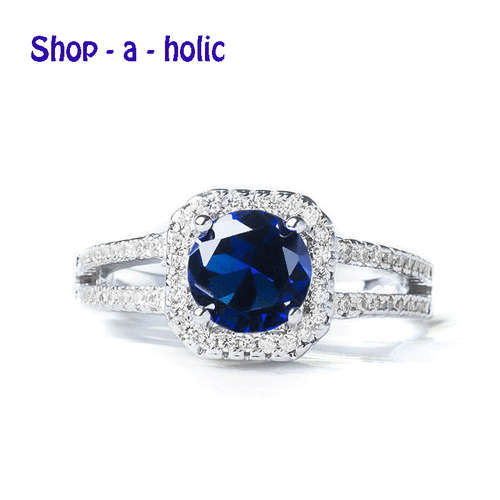 *** BEAUTIFUL ELEGANT DEEP BLUE CUBIC ZIRCONIA RING * Size M***