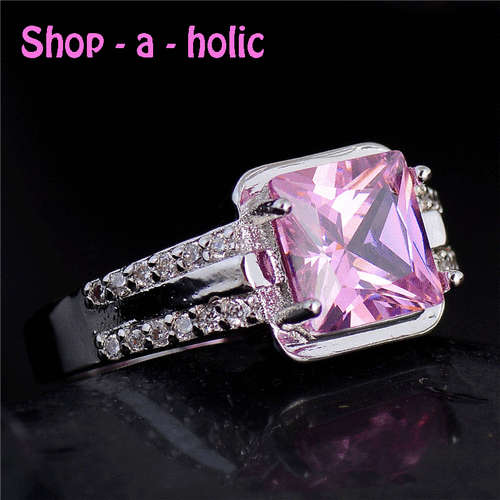 *** BEAUTIFUL  PINK  CUBIC ZIRCONIA RING * Size P ***