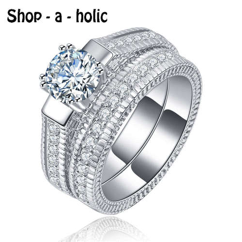 *** BEAUTIFUL VINTAGE SIMULATED DIAMOND ENGAGEMENT SET  * SIZE 6 1/2  / M 1/2***