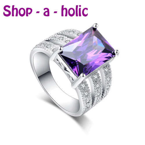 *** CHARMING ~ PURPLE CUBIC ZIRCONIA RING * Size 9 / R 1/2***