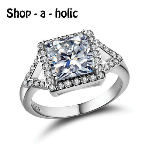 *** DESIGNER SQUARE CUBIC ZIRCONIA RING * Size 8   /  P  ***