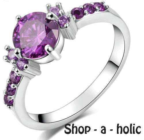 *** ELEGANT PURPLE AUSTRIAN CRYSTAL 18K WHITE GOLD PLATED RING * Size 7  / N ***