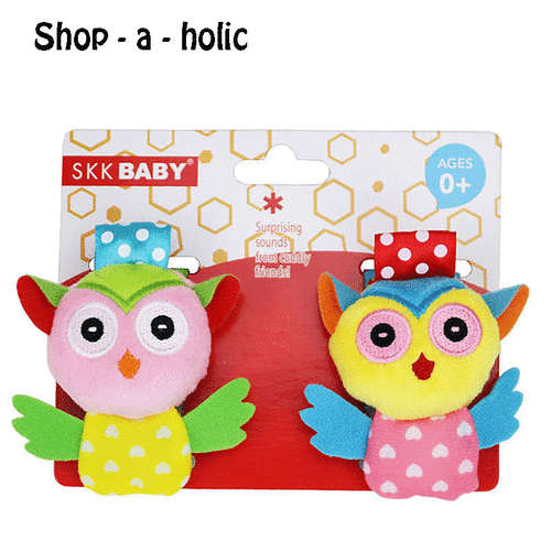 ***  BABY ~ EARLY EDUCATION 2 PIECE WRIST RATTLE ~ OWL ***