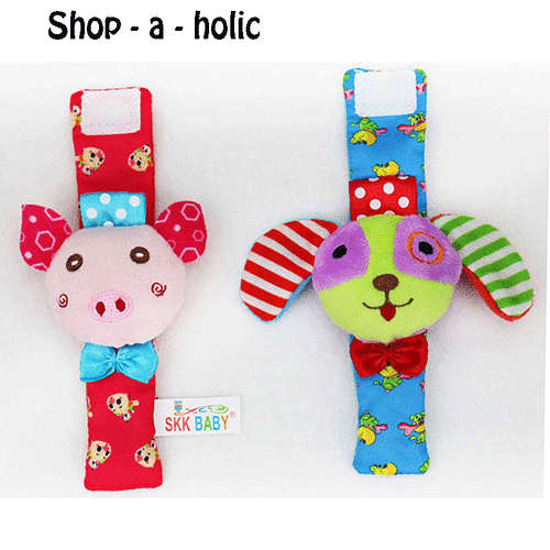 ***  BABY ~ EARLY EDUCATION 2 PIECE WRIST RATTLE ~ PIG & DOG ***