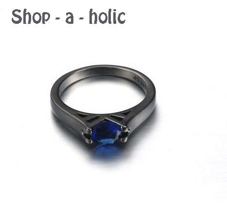 *** NEW DESIGN  ~BLUE CZ BLACK RING  RING * Size 9 / R ***
