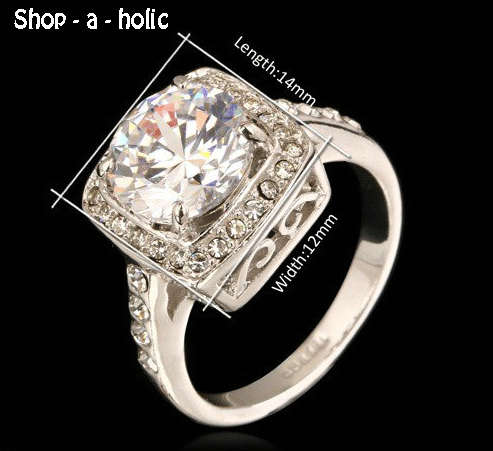 *** BRILLIANT 2 CARAT SIMULATED DIAMOND 18K WHITE GOLD PLATED RING  * Size 7 / N 1/2***