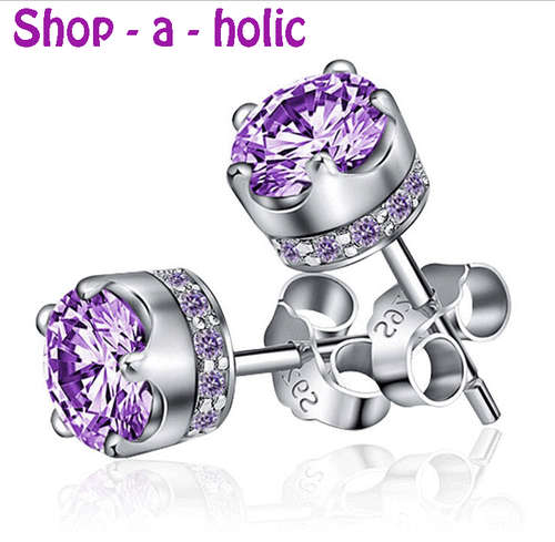 ***  STUNNING ~ PURPLE  AUSTRIAN CRYSTAL CROWN STUD EARRINGS ***