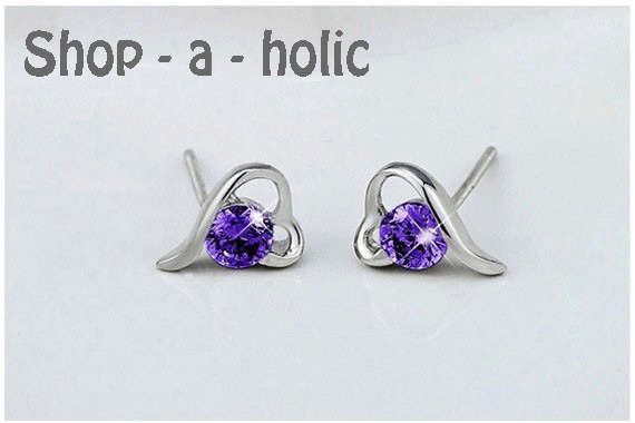 *** DAINTY PURPLE AUSTRIAN CRYSTAL LOVE HEART  STUDS ***