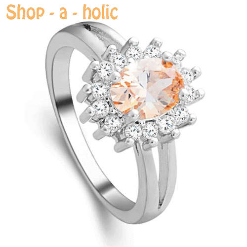 *** BEAUTIFUL CLASSIC CHAMPAGNE CUBIC ZIRCONIA RING * Size 8 / P***