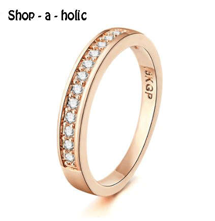 *** 3MM SIMULATED DIAMOND ~ 18K GP WEDDING RING ~ ROSE GOLD PLATED * Size 6 / L  ***