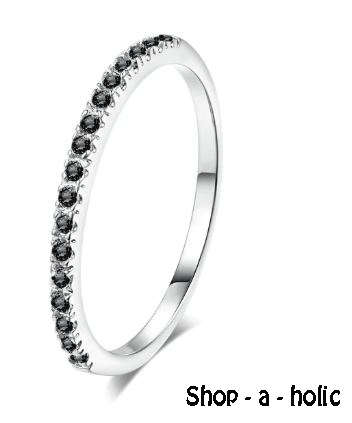 *** DAINTY~  1.5 MM BLACK CUBIC ~ 18K GP WEDDING RING ~ PLATINUM PLATED * Size 8 / P ***