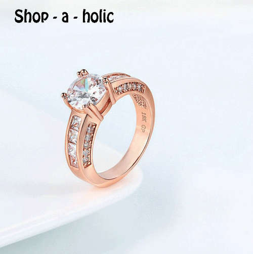 *** 2 CARAT ~ SIMULATED DIAMOND ~ 18K ROSE GOLD PLATED ENGAGEMENT RING * Size 6 / L ***