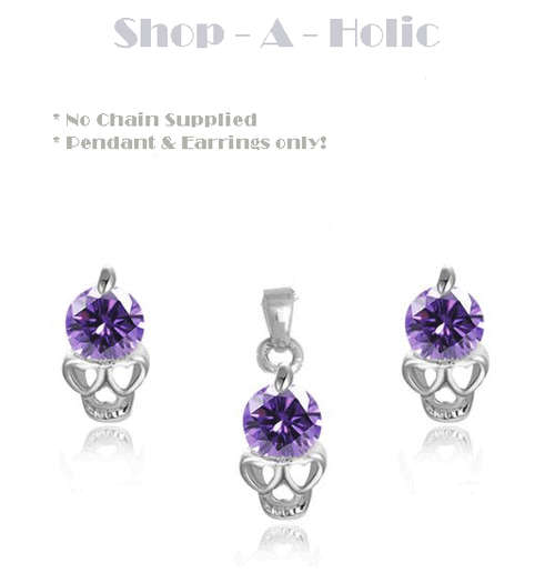 ***  HOT BUY ~  PURPLE AUSTRIAN CRYSTAL *SKULL PENDANT &  *STUD SET ***