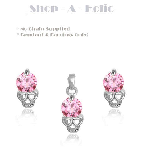 ***  HOT BUY ~  PINK AUSTRIAN CRYSTAL *SKULL PENDANT &  *STUD SET ***