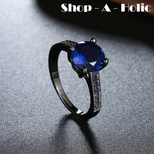 *** ROYAL BLUE CZ ZIRCONIA ~18K BLACK GOLD PLATED RING  * Size 7  / N  ***
