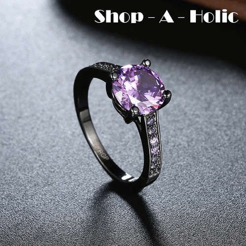 *** PURPLE CZ ZIRCONIA ~18K BLACK GOLD PLATED RING  * Size 8 / P  ***