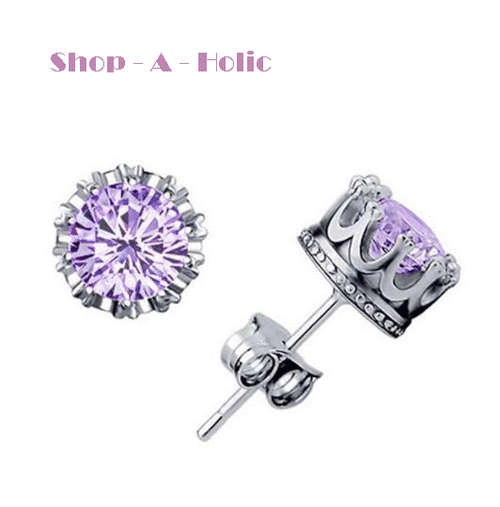 ***  INTERNATIONALLY DESIGNED ~ PURPLE AUSTRIAN CRYSTAL ~ CROWN STUD EARRINGS ***