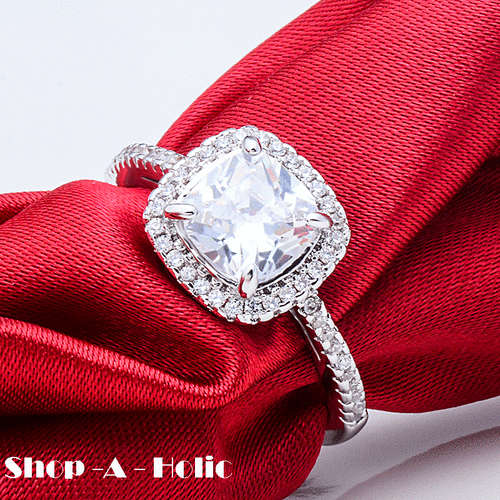 *** ELEGANT ~ SQUARE SIMULATED DIAMOND RING * Size 8 /  P ***