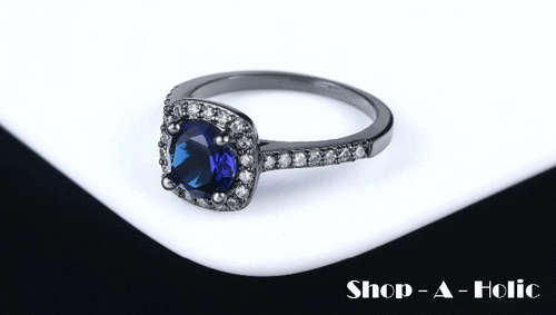 *** SIMULATED BLUE SAPPHIRE  ~  18K BLACK GP ~ ENG RING * Size 6 / 7 / 8 AVAILABLE***