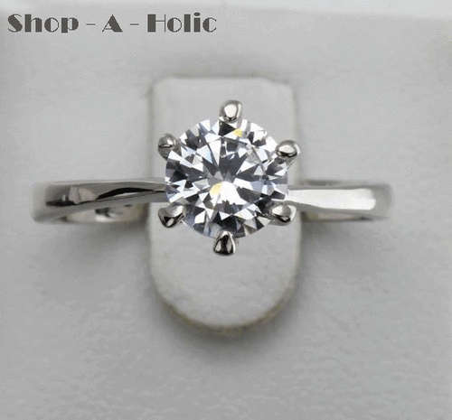 ***1 CARAT SOLITAIRE ~ 18K WHITE GOLD PLATED ~ SIM DIAMOND ENGAGEMENT RING * Size 6 / L ***