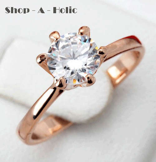 ***1 CARAT SOLITAIRE ~ 18K ROSE GOLD PLATED ~ SIM DIAMOND ENGAGEMENT RING * Size 8 / P ***