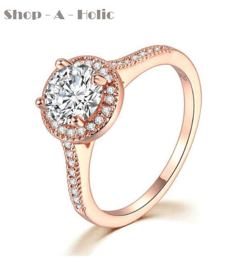 *** 1.25 CARAT ROUND BRILLIANT CUT SIM DIAMOND ~  18K ROSE GP ENGAGEMENT RING * Size 7 / N ***