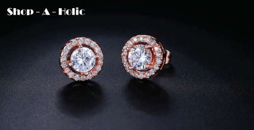 *** ROUND BOUCLE D'OREILLE SIM DIAMOND STUDS - ROSE GOLD PLATED***