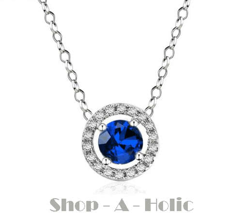 *** STUNNING AAA+ ROYAL BLUE CZ  PENDANT NECKLACE  ***